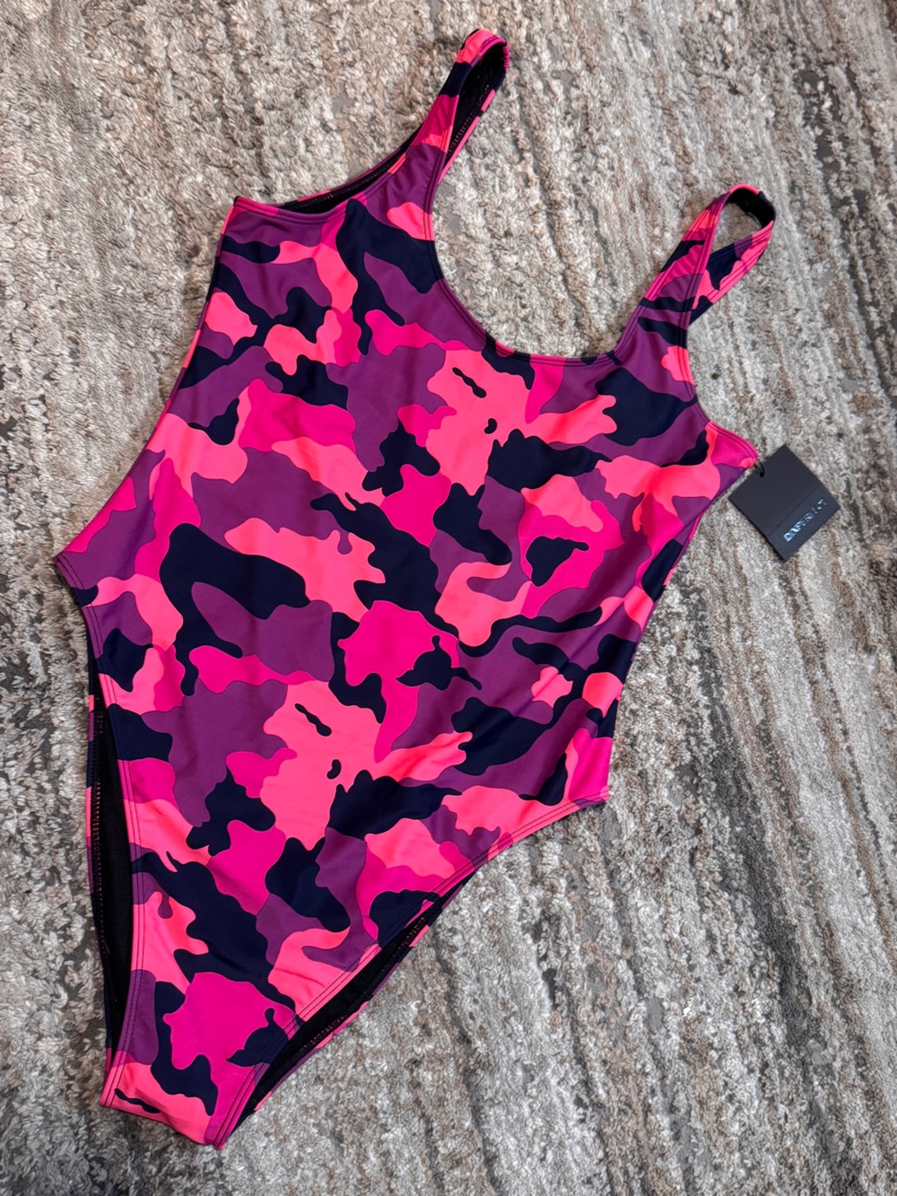 Dixperfect Retro 80s/90s Inspired High Cut Low Back One Piece Swimsuit pink camo